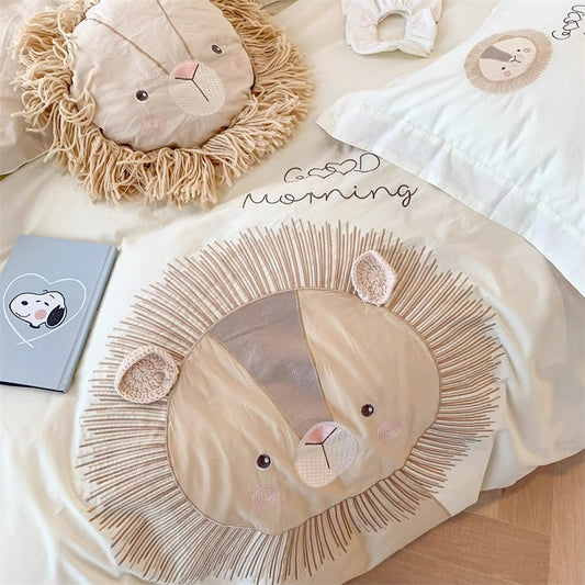 Cute Little Lion Pure Cotton Washed Four-Piece Bed Set - Harmony Gallery