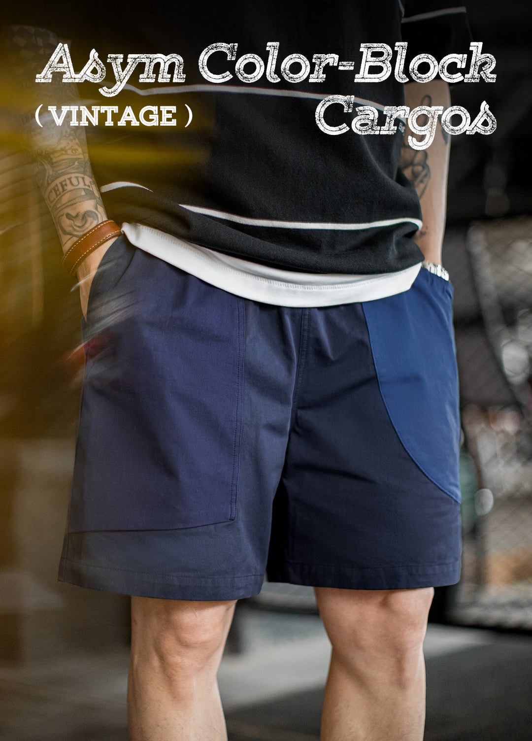 American Patchwork Navy Blue Pure Cotton Juvenile Silhouette Men's Shorts - Harmony Gallery