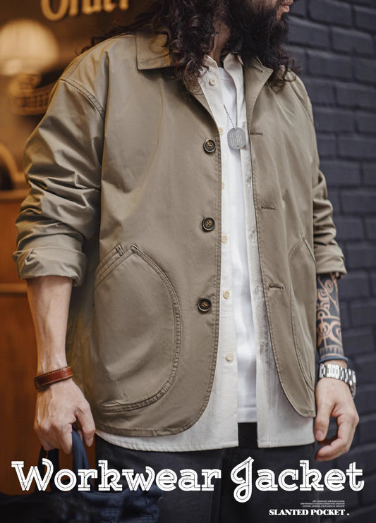 French Retro Oblique Pocket Thin Woven Lapel Silhouette Men's Jacket - Harmony Gallery