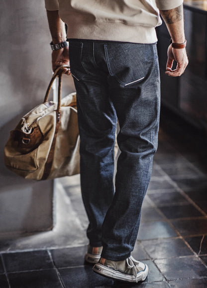 American Retro Pepper Salt Blue Raw Denim Straight Men's Jeans - Harmony Gallery