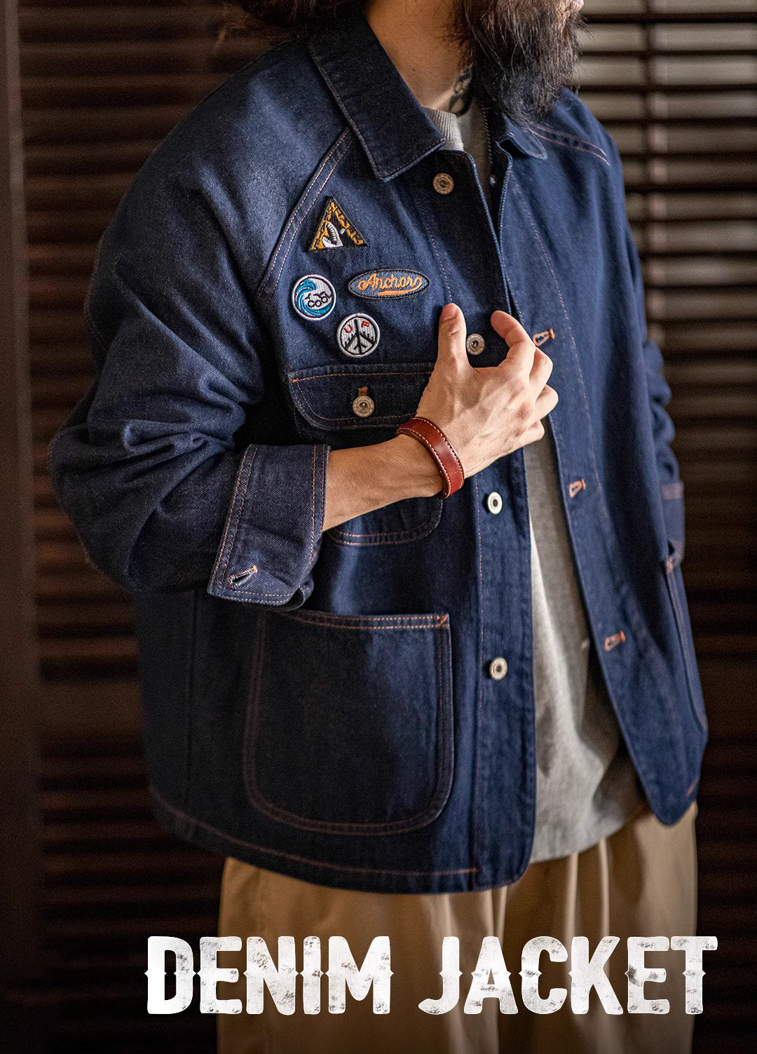 American Retro Embroidered Badge Denim Heavy Washed Men's Jacket - Harmony Gallery
