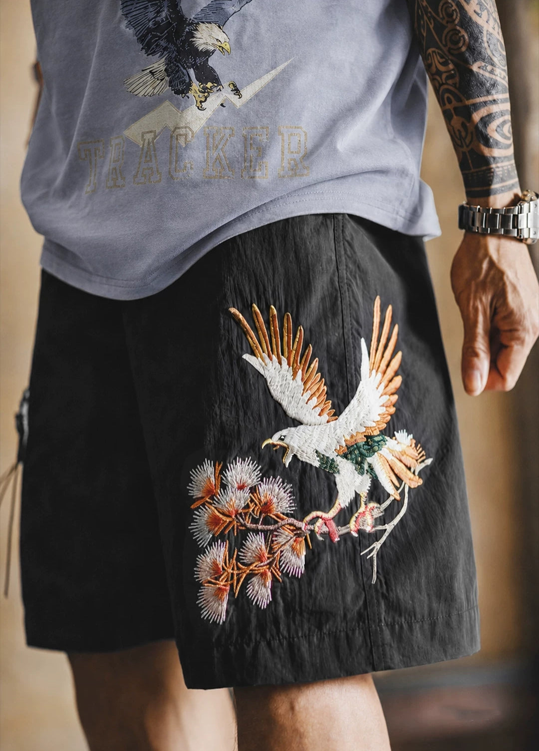 American Embroidered Loose Beach Thin Summer Daily Men's Shorts