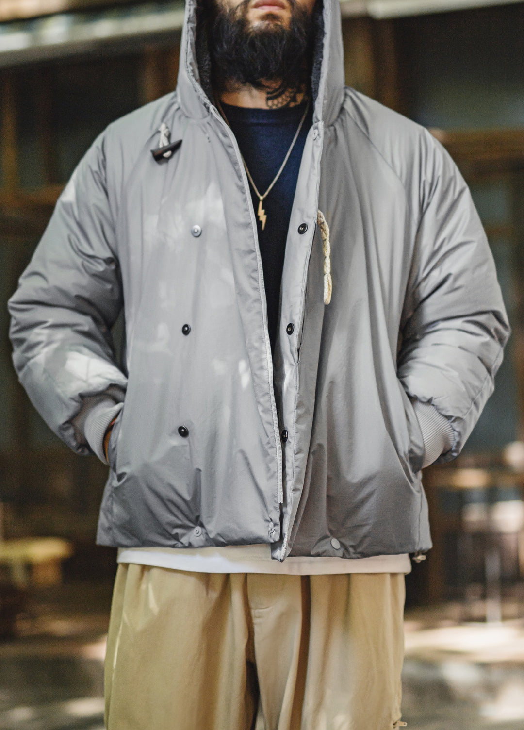 American N3B Gray Parka Coat Short Hooded Thickened Warm Cotton Men's Jacket - Harmony Gallery