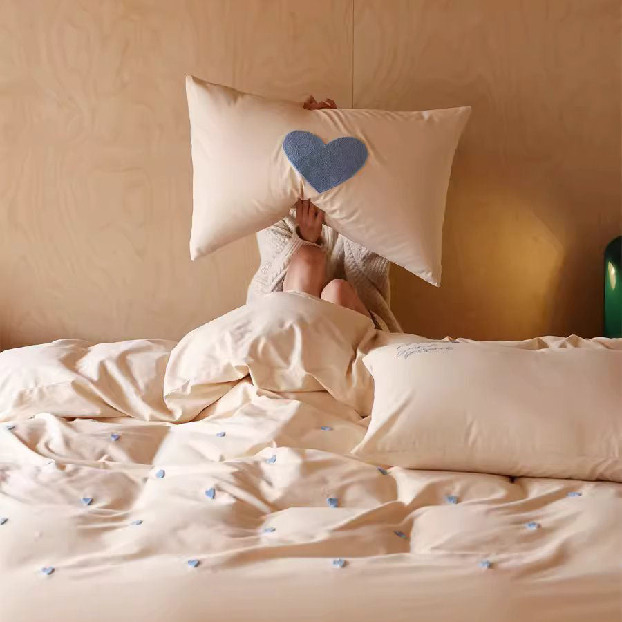 Sweet Love Brushed Four-Piece Pure Cotton Towel Embroidered Bed Set - Harmony Gallery