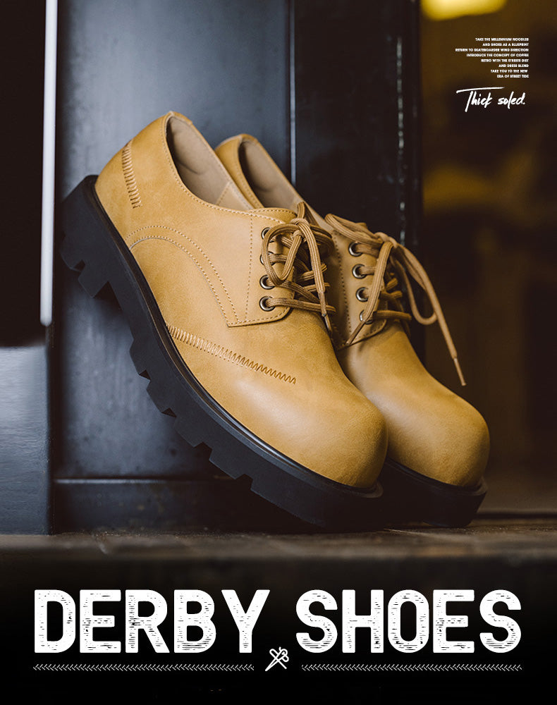 Derby Big Head Workwear Low-Top Yellow Leather Men's Dress Shoes - Harmony Gallery