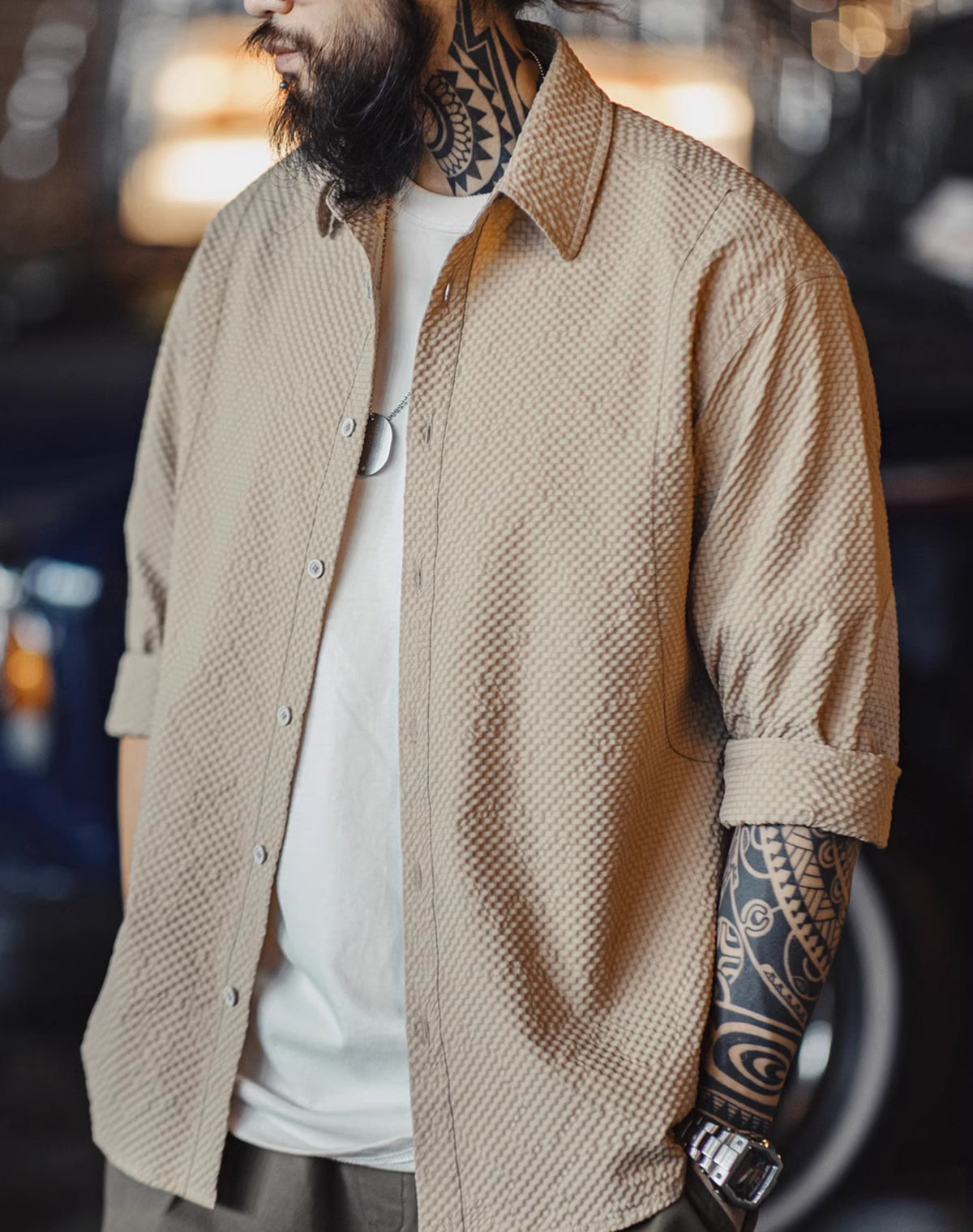 American Casual Non-Iron Textured Thin jacket Men's Shirt - Harmony Gallery