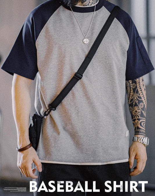 American Retro Baseball Contrast Color Stitching Men's T-Shirt - Harmony Gallery