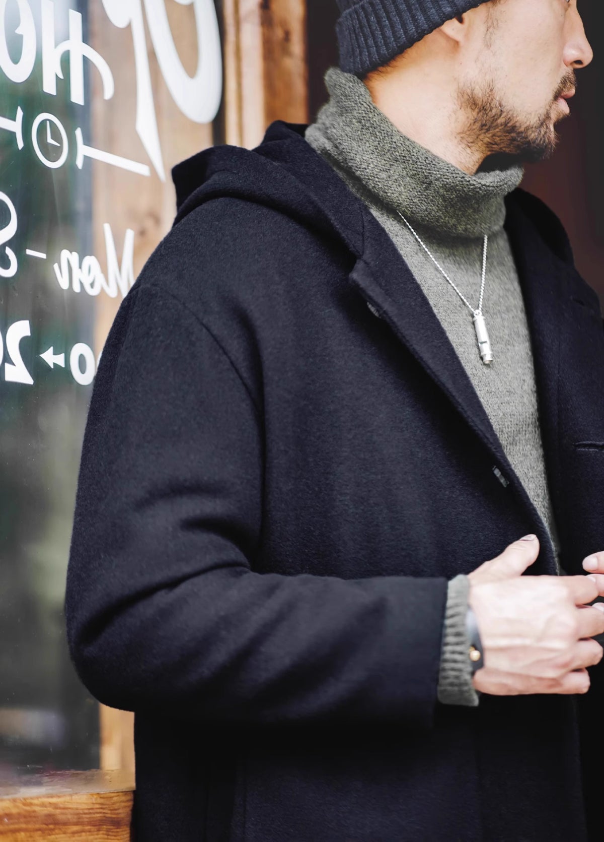 American Retro College Style Hooded Warm Woolen Men's Coat - Harmony Gallery