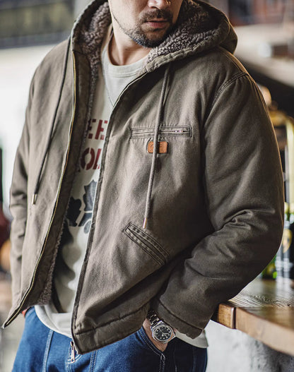 American Retro J141 Hooded Cotton Wool Velvet Warm Canvas Men's Jacket - Harmony Gallery