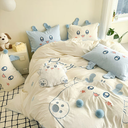 Cartoon Cute Little Fat Dragon Pure Cotton Washed Four-Piece Bed Set - Harmony Gallery