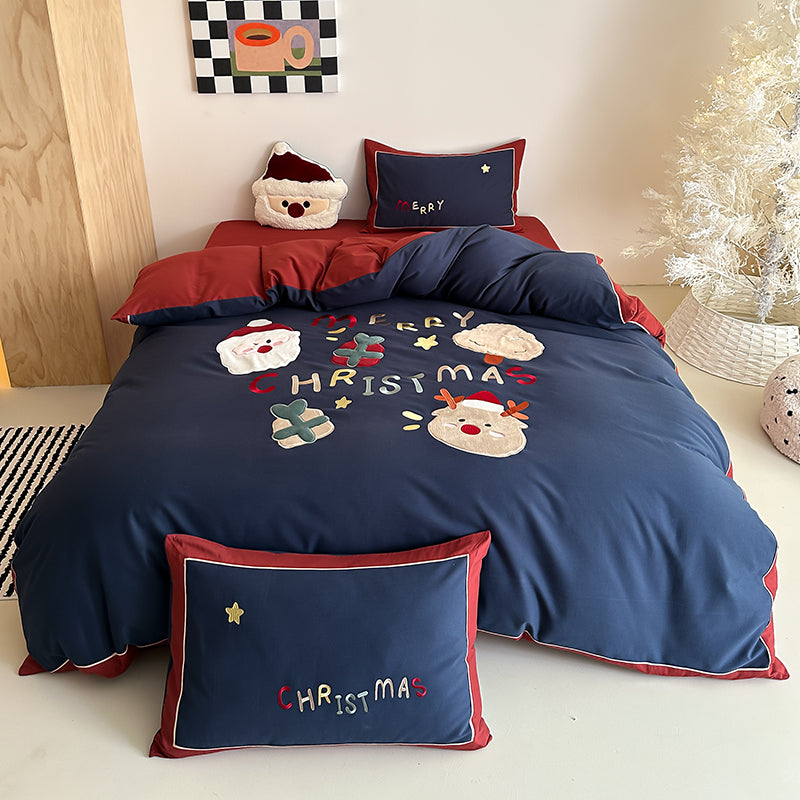 Winter Santa Claus Thickened All-Cotton Brushed Warm Four-Piece Bed Set - Harmony Gallery