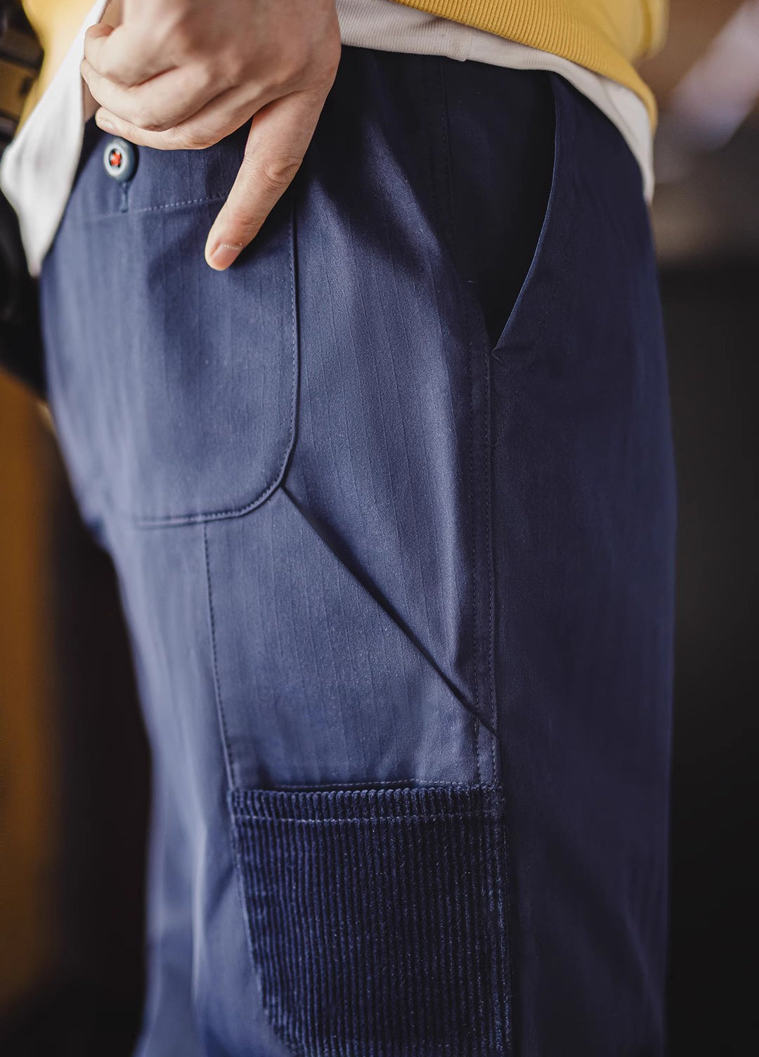 American Retro Logger Leg Slightly Tapered Elastic Waist Herringbone Men's Trousers - Harmony Gallery