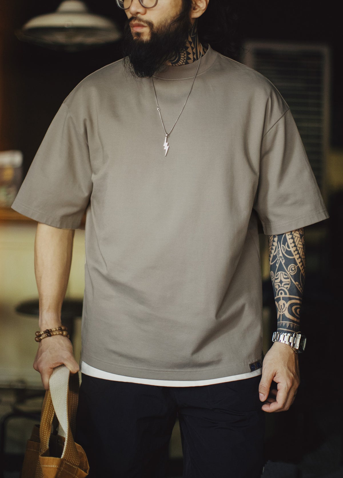 American Half-High Small Neckline Drop Shoulder Heavy Half-Sleeved Men's T-Shirt - Harmony Gallery
