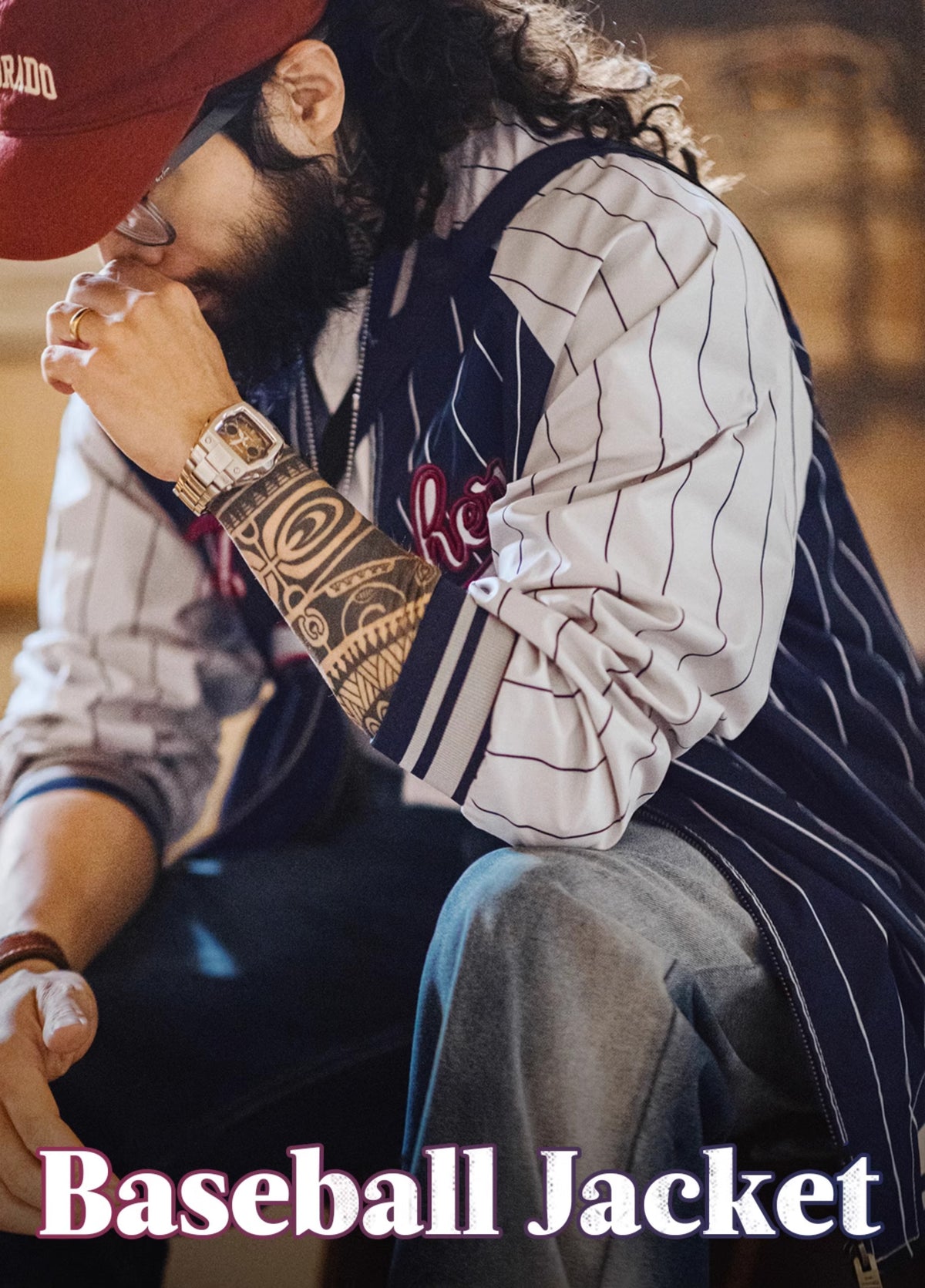 American Retro Striped Baseball Letter Embroidery Contrast Color Men's Jacket - Harmony Gallery