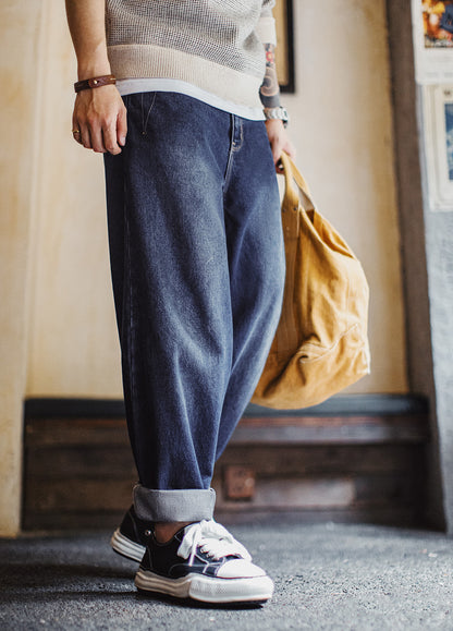 American Retro Washed Curved Denim Flowing Floor-Length Men's Jeans