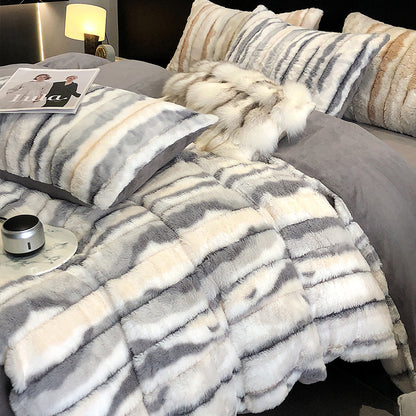 Luxury Rabbit High-end Thickened Double-Sided Coral Winter Four-Piece Bed Set - Harmony Gallery