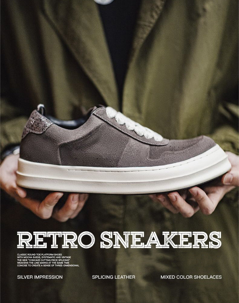 American Retro Leather Thick-Soled Low-Top Height-Enhancing Men's Casual Shoes - Harmony Gallery