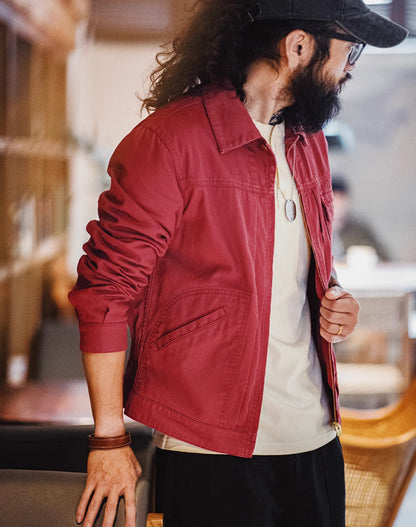 American Retro Heavy Embroidery Champion Red Slim Canvas Men's Jacket - Harmony Gallery