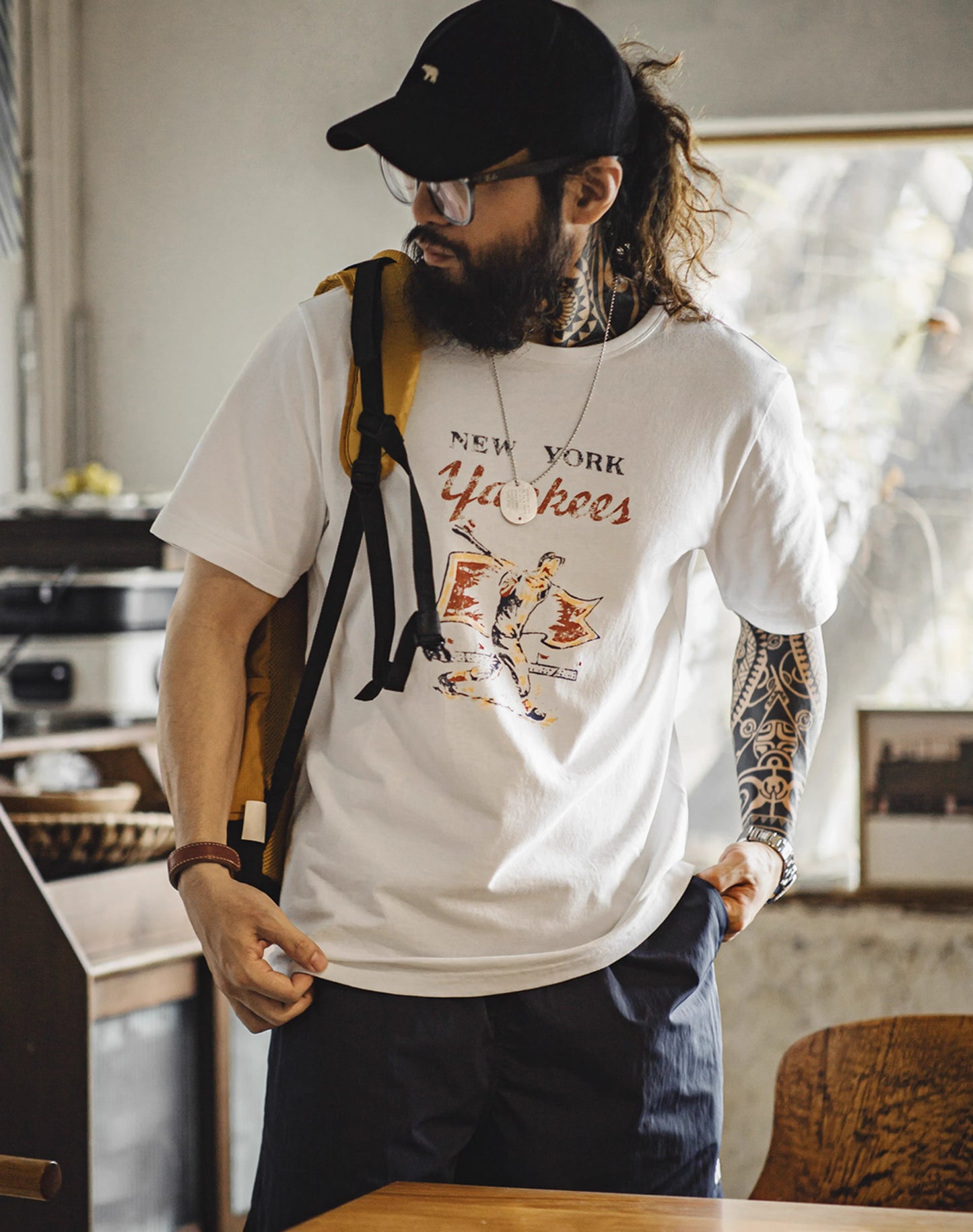 American Retro Baseball Letters Printed Cotton Bottoming Men's T-Shirt - Harmony Gallery