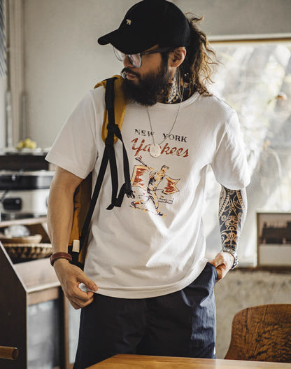 American Retro Baseball Letters Printed Cotton Bottoming Men's T-Shirt - Harmony Gallery
