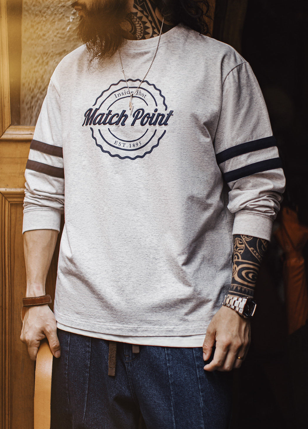 American Striped Embroidered Thin Shoulder And Hoodless Men's Sweater