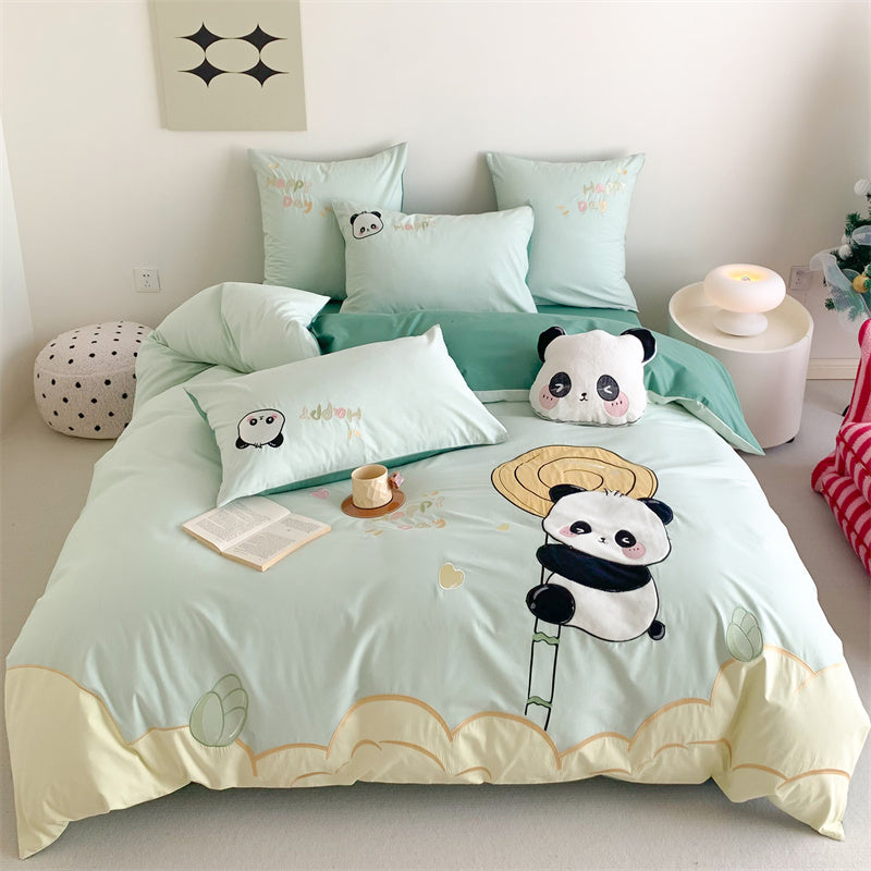 Cute Small Panda Pure Cotton Washed Four-Piece Bed Set - Harmony Gallery