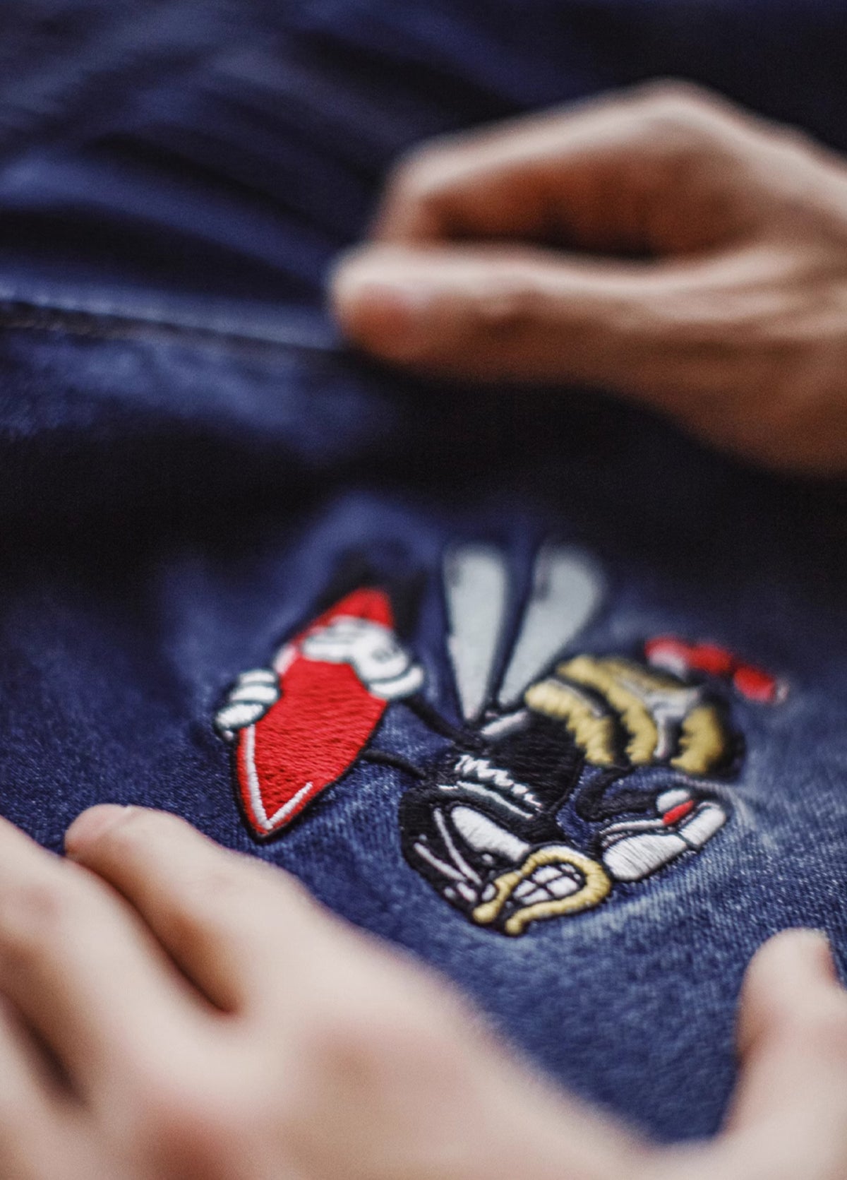 American Retro Washed Blue Embroidered Double Pocket Paratrooper Men's Shorts - Harmony Gallery