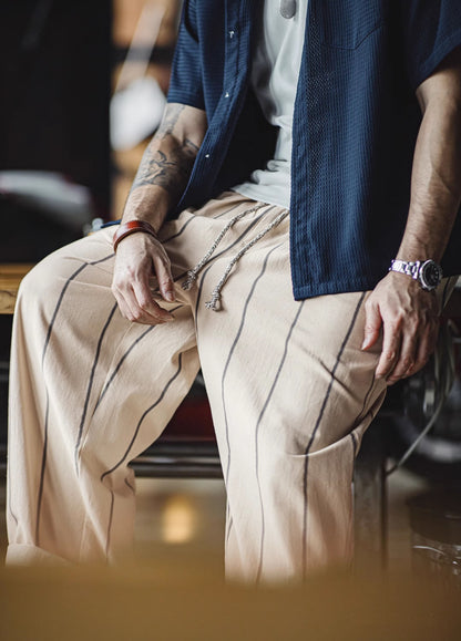 American Retro Vertical Striped Balloon Lazy Straight Men's Trousers - Harmony Gallery