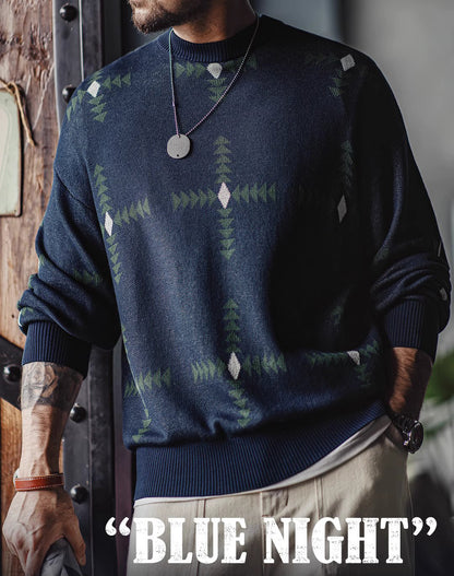 American Retro Geometric Plaid Knitted College Pullover Men's Sweater - Harmony Gallery