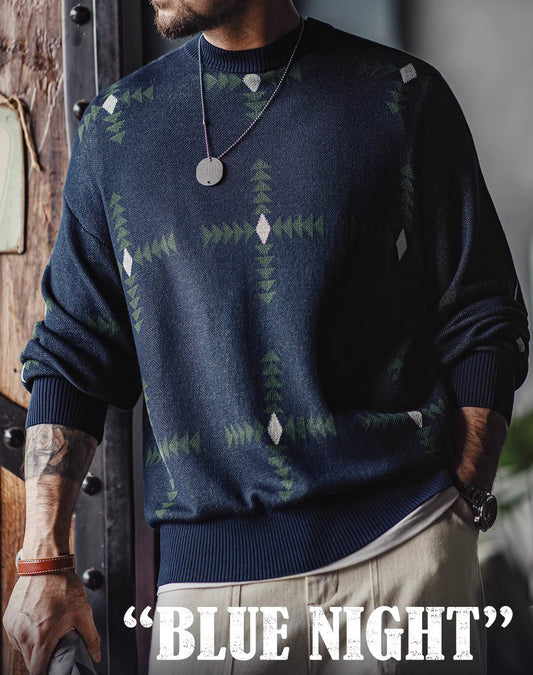 American Retro Geometric Plaid Knitted College Pullover Men's Sweater - Harmony Gallery