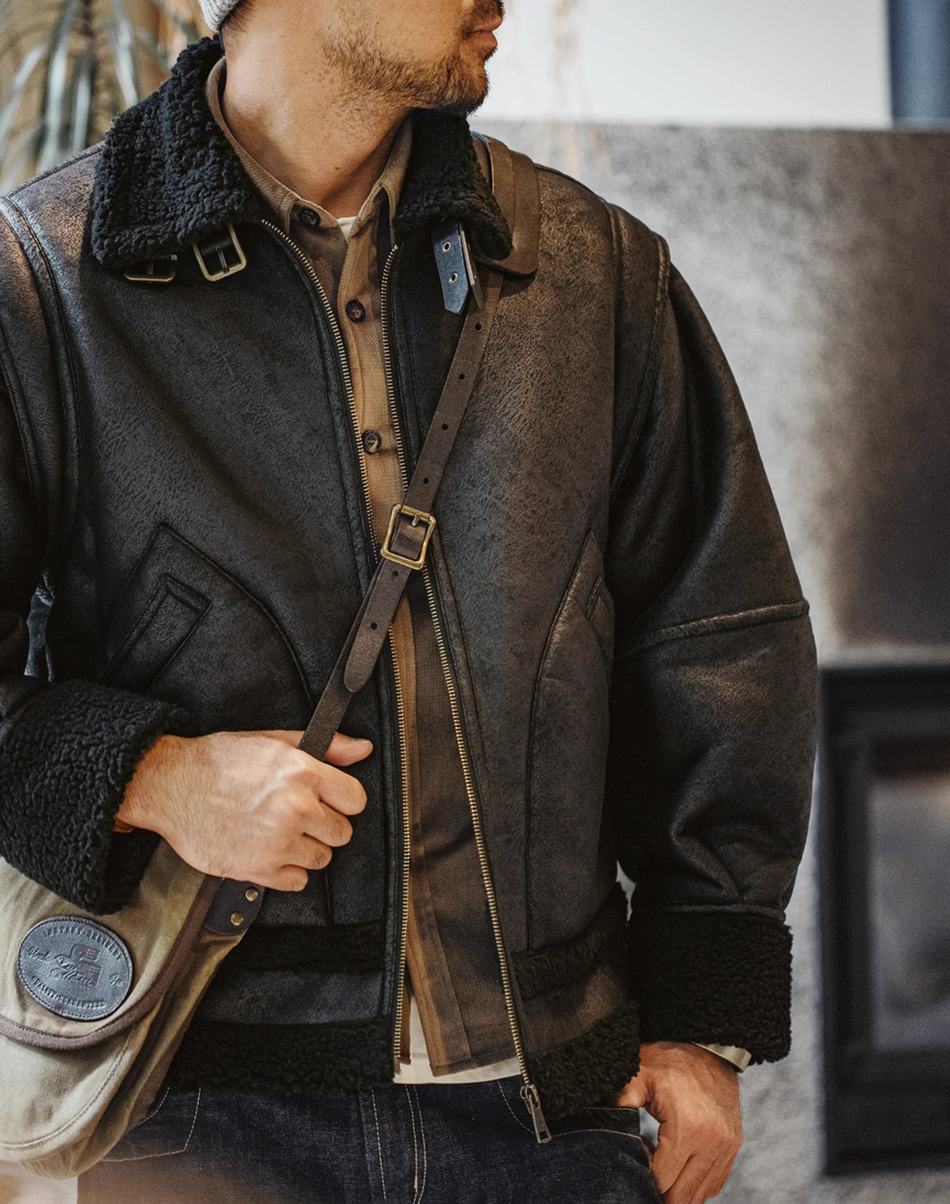 American B3 Bomber Leather Velvet Motorcycle Suede Men's Jacket - Harmony Gallery