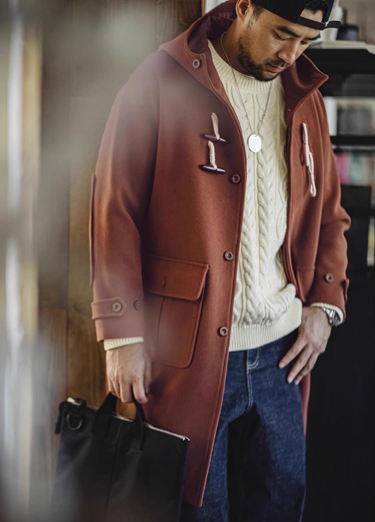 American Retro Horn Button Woolen College Long Coat Men's Jacket - Harmony Gallery
