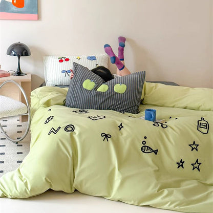 Small Fresh Green Apple Paradise Four-piece Pure Cotton Bed Set - Harmony Gallery