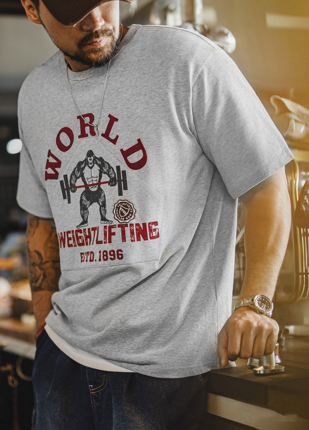 American Retro Flocking Printed Double Pure Cotton Heavy Men's T-Shirt - Harmony Gallery