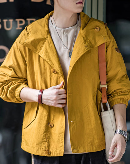 American Retro Pleated Thin Hooded Texture Outdoor Men's Jacket - Harmony Gallery