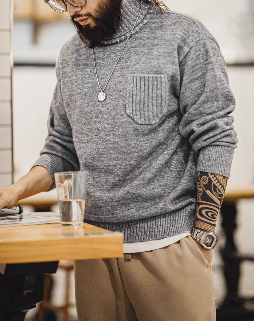 American Retro Blended Turtleneck Pullover Warm Knitted Men's Sweater - Harmony Gallery