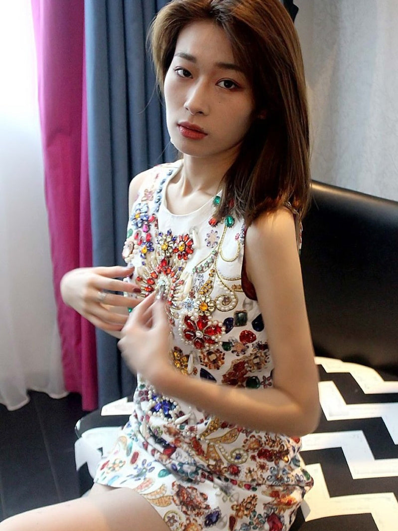 Stunning Hand-Embellished Jewel-Inspired Sleeveless Mini Dress - Harmony Gallery