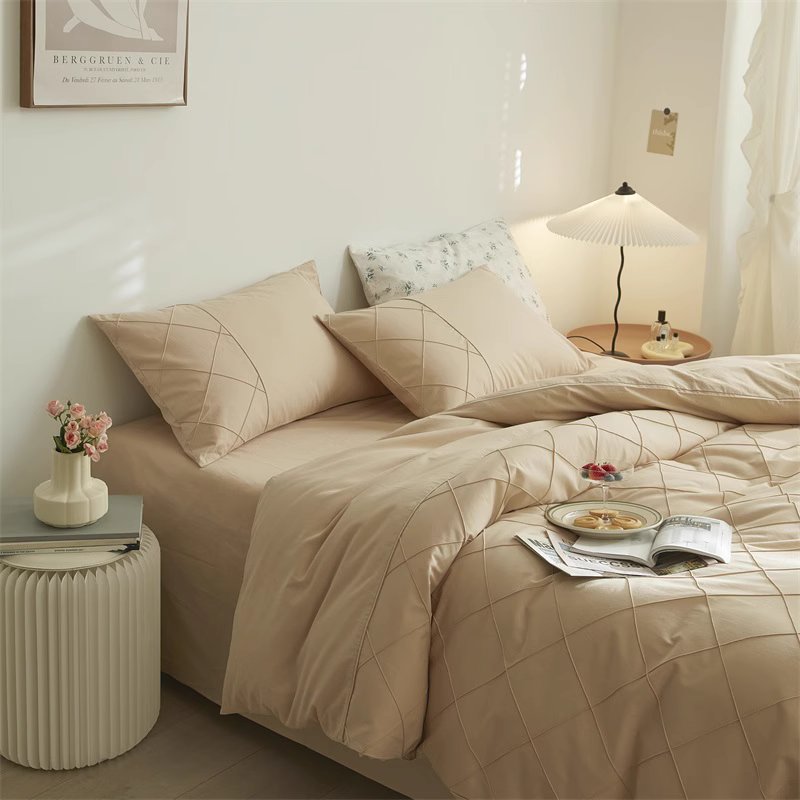 Nordic Rhombus Light Luxury Washed Cotton Four-Piece Bed Set - Harmony Gallery
