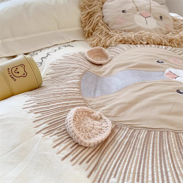 Cute Little Lion Pure Cotton Washed Four-Piece Bed Set - Harmony Gallery
