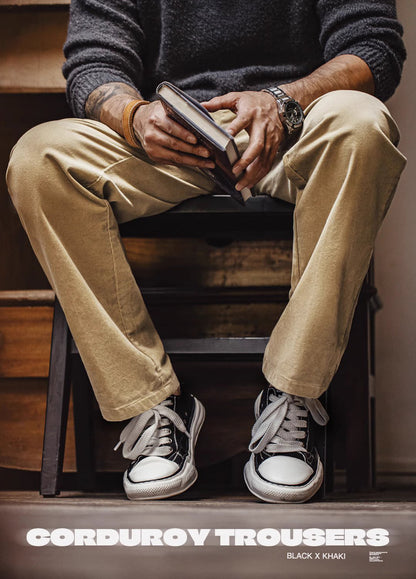 American Retro Casual Corduroy Button Decoration Men's Trousers - Harmony Gallery
