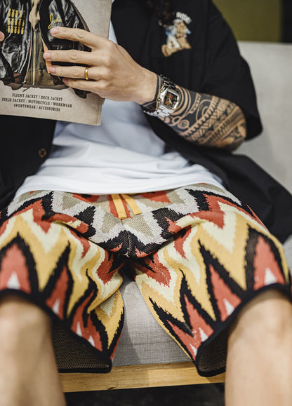 American Retro Navajo Flower Hawaiian Heavy Drape Beach Men's Shorts - Harmony Gallery