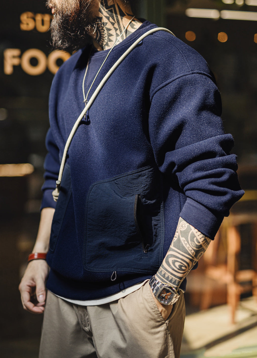 American Heavyweight Wool Warm With Patchwork Pockets Men's Sweater
