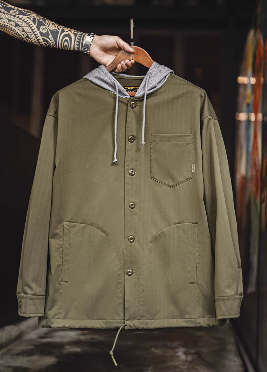 American Retro Fake Two-Piece Splicing Hooded Herringbone Men's Jacket - Harmony Gallery
