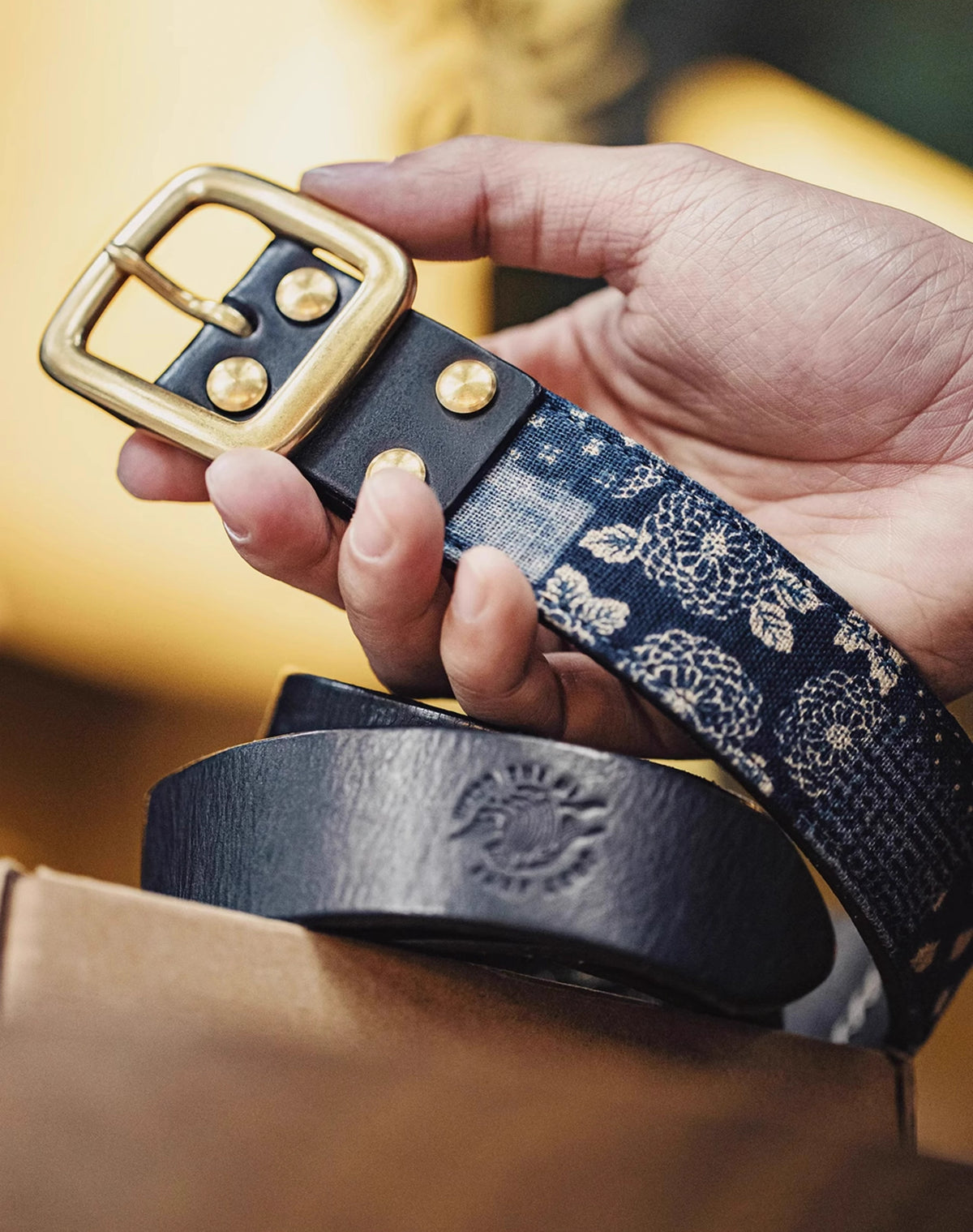Retro Workwear Ancient Printed Tanned Cowhide Men's Belt - Harmony Gallery