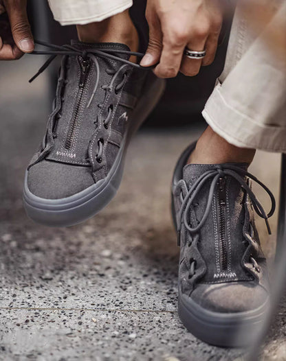 Architectural Building Gray Leather Versatile Men's Canvas Shoes - Harmony Gallery