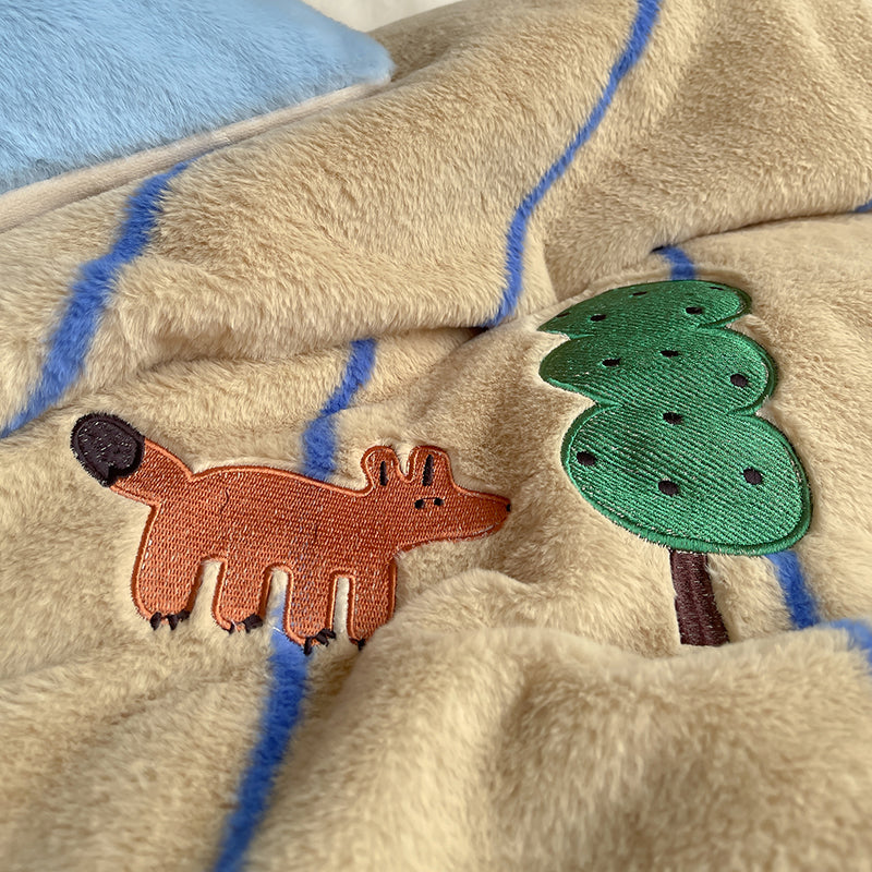 Winter Wool Forest Fox Thickened Rabbit Warm Four-Piece Bed Set - Harmony Gallery