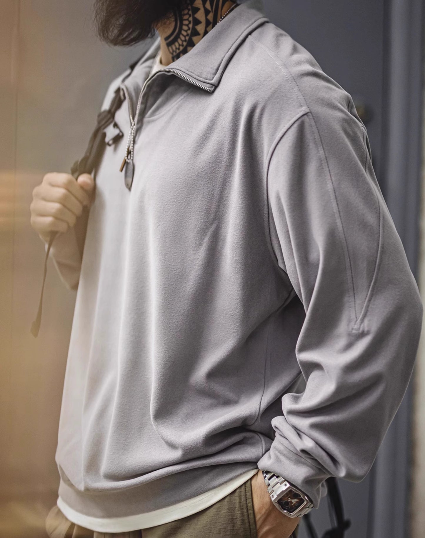 American Casual Half-Zip Stand-Up Collar Lapel Pullover Men's Sweater - Harmony Gallery