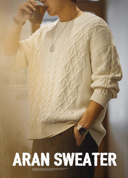 American Retro Woven Twisted Alan Loose Lazy Fisherman Men's Sweater - Harmony Gallery