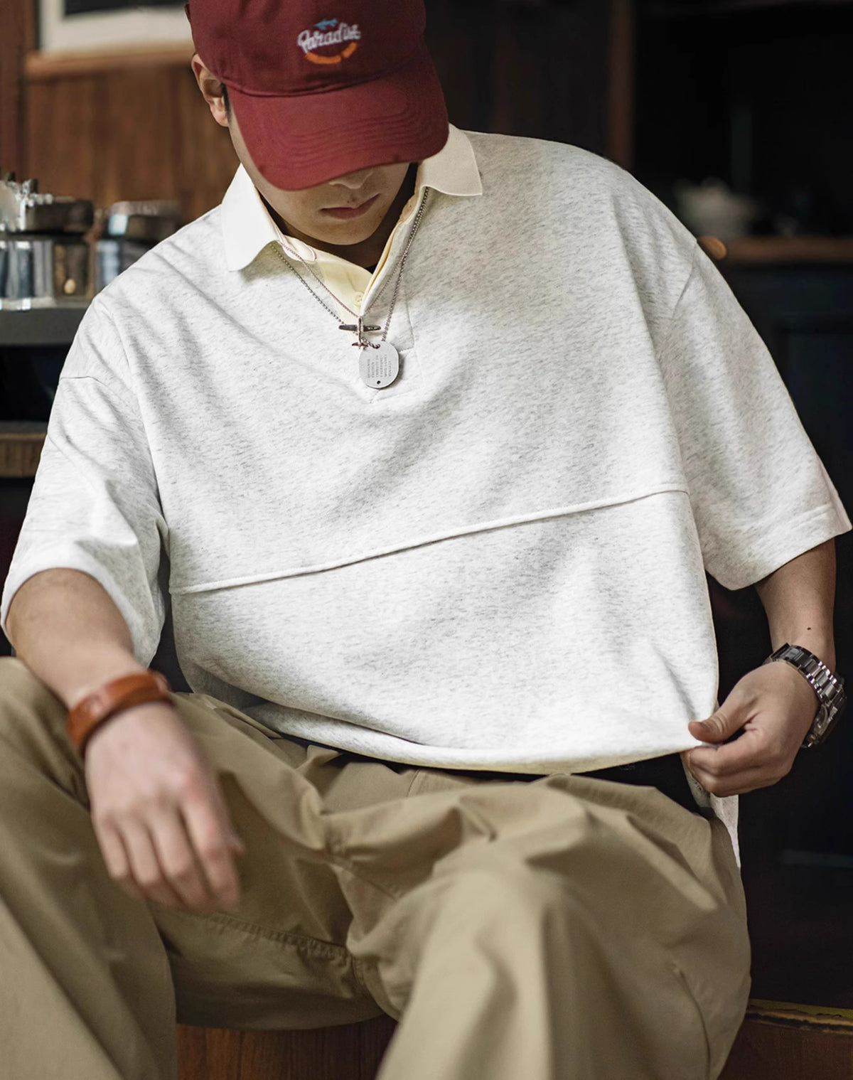 American Retro Heavyweight Polo Five-Quarter Sleeve Men's T-Shirt - Harmony Gallery