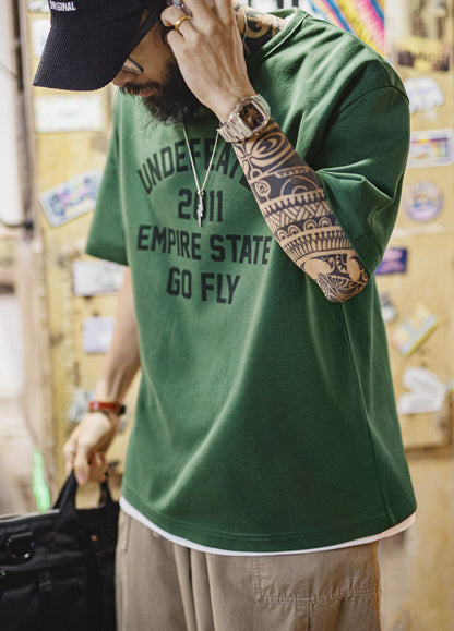 American Retro Stamp Print Shoulder Design Summer Daily Men's T-Shirt